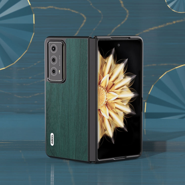 For Honor Magic V2 ABEEL Wood Texture PU Phone Case(Green) - Honor Cases by PMC Jewellery | Online Shopping South Africa | PMC Jewellery | Buy Now Pay Later Mobicred