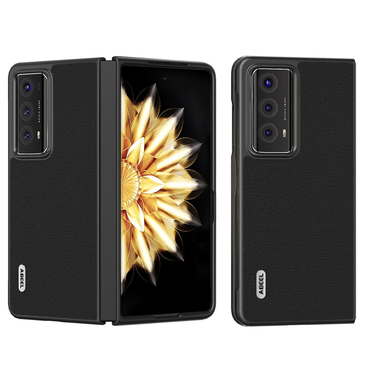 For Honor Magic V2 ABEEL Genuine Leather Wave Black Edge Phone Case(Black) - Honor Cases by PMC TechLife | Online Shopping South Africa | PMC TechLife | Buy Now Pay Later Mobicred