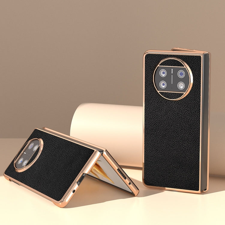 For Huawei Mate X3 Genuine Leather Mino Series Nano Plating Phone Case(Black) - Huawei Cases by PMC TechLife | Online Shopping South Africa | PMC TechLife | Buy Now Pay Later Mobicred