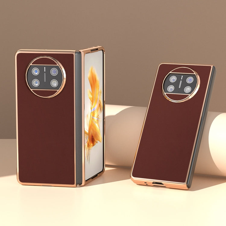For Huawei Mate X3 Genuine Leather Silk Series Nano Plating Phone Case(Coffee) - Huawei Cases by PMC TechLife | Online Shopping South Africa | PMC TechLife | Buy Now Pay Later Mobicred