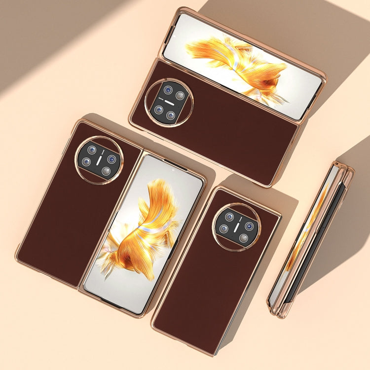 For Huawei Mate X3 Genuine Leather Silk Series Nano Plating Phone Case(Coffee) - Huawei Cases by PMC TechLife | Online Shopping South Africa | PMC TechLife | Buy Now Pay Later Mobicred