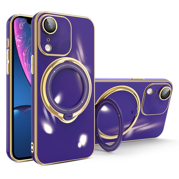 For iPhone XR Multifunction Electroplating MagSafe Holder Phone Case(Dark Purple) - More iPhone Cases by PMC TechLife | Online Shopping South Africa | PMC TechLife