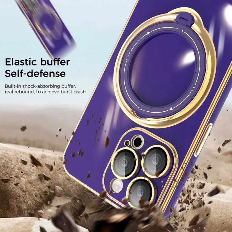 For iPhone XR Multifunction Electroplating MagSafe Holder Phone Case(Dark Purple) - More iPhone Cases by PMC TechLife | Online Shopping South Africa | PMC TechLife