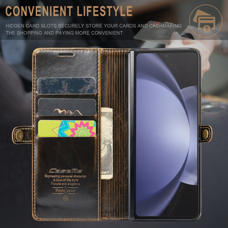 For Samsung Galaxy Z Fold5 CaseMe-003 PU + PC Business Style Crazy Horse Texture Leather Phone Case(Coffee) - Galaxy Z Fold5 Cases by CaseMe | Online Shopping South Africa | PMC Jewellery | Buy Now Pay Later Mobicred