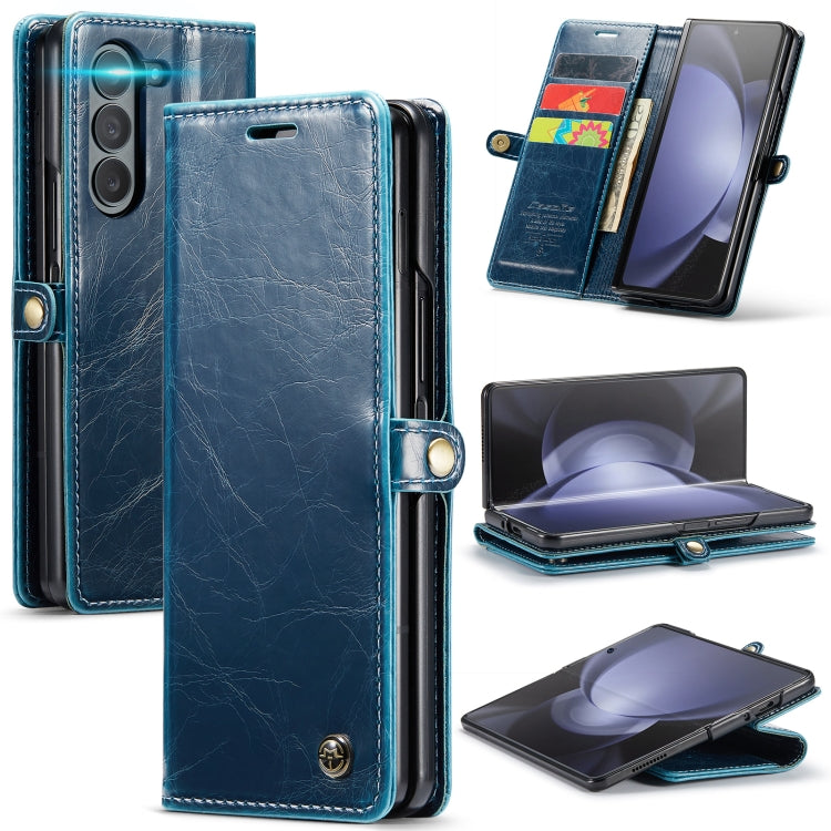 For Samsung Galaxy Z Fold5 CaseMe-003 PU + PC Business Style Crazy Horse Texture Leather Phone Case(Blue Green) - Galaxy Z Fold5 Cases by CaseMe | Online Shopping South Africa | PMC Jewellery | Buy Now Pay Later Mobicred