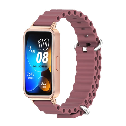For Huawei Band 8 Mijobs Marine Silicone Breathable Watch Band(Wine Red+Rose Gold) - Watch Bands by MIJOBS | Online Shopping South Africa | PMC Jewellery