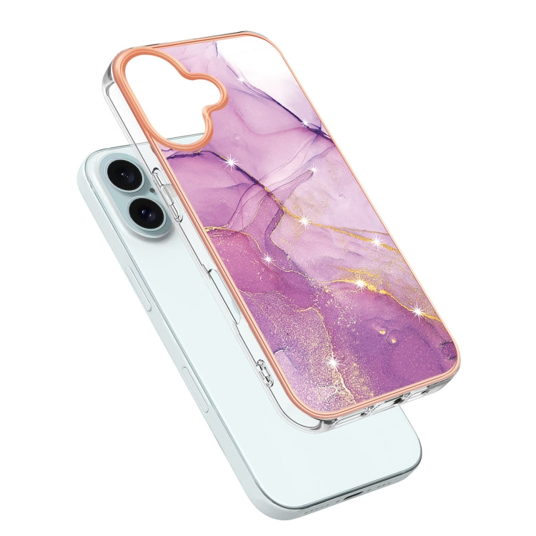 For iPhone 16 Plus Electroplating Marble Pattern Dual-side IMD TPU Shockproof Phone Case (Purple 001) - iPhone 16 Plus Cases by PMC Jewellery | Online Shopping South Africa | PMC Jewellery | Buy Now Pay Later Mobicred