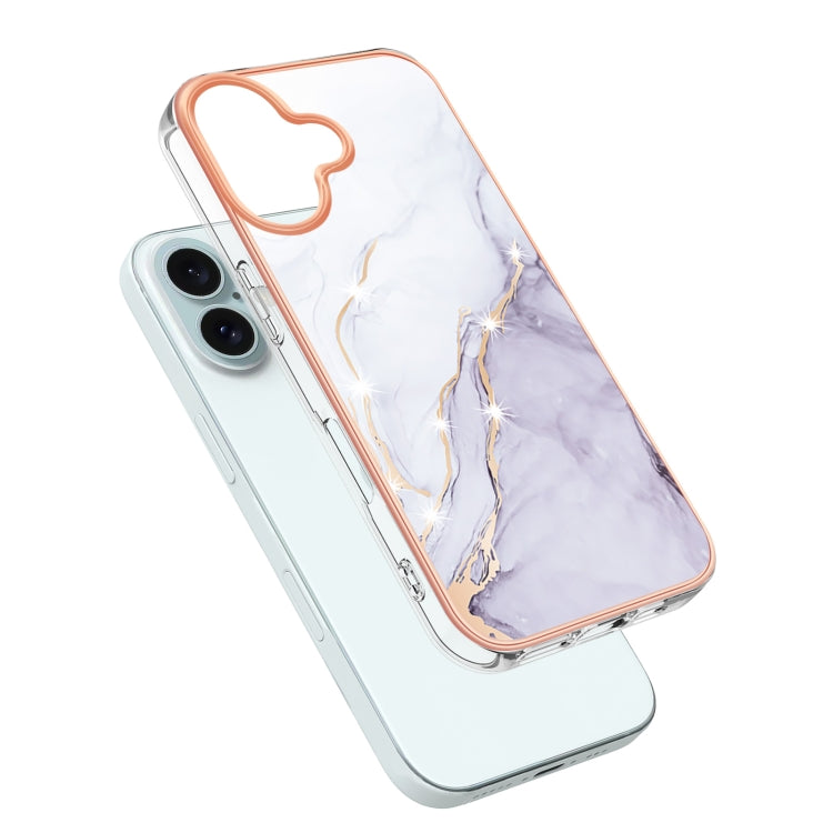 For iPhone 16 Electroplating Marble Pattern Dual-side IMD TPU Shockproof Phone Case (White 006) - iPhone 16 Cases by PMC Jewellery | Online Shopping South Africa | PMC Jewellery | Buy Now Pay Later Mobicred