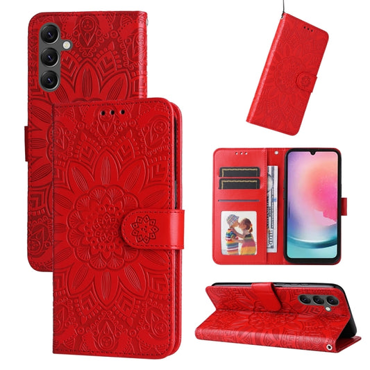 For Samsung Galaxy A25 5G Global Embossed Sunflower Leather Phone Case(Red) - Galaxy Phone Cases by PMC Jewellery | Online Shopping South Africa | PMC Jewellery