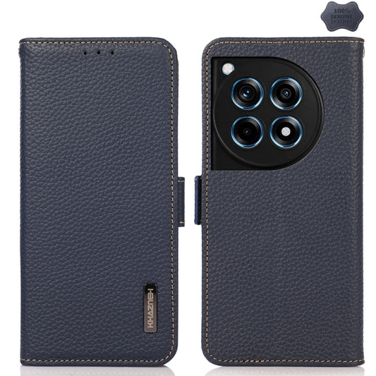 For OnePlus 12R KHAZNEH Side-Magnetic Litchi Genuine Leather RFID Phone Case(Blue) - OnePlus Cases by PMC Jewellery | Online Shopping South Africa | PMC Jewellery | Buy Now Pay Later Mobicred