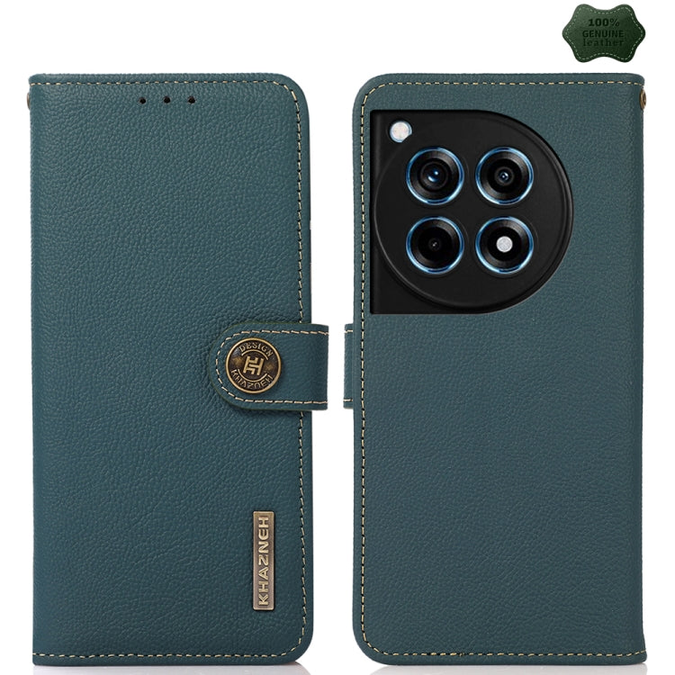 For OnePlus 12R KHAZNEH Custer Genuine Leather RFID Phone Case(Green) - OnePlus Cases by PMC TechLife | Online Shopping South Africa | PMC TechLife | Buy Now Pay Later Mobicred