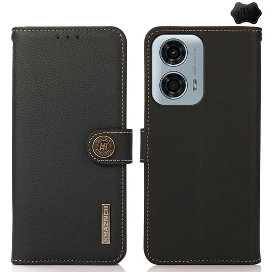 For Motorola Moto G34 KHAZNEH Custer Genuine Leather RFID Phone Case(Black) - Motorola Cases by PMC Jewellery | Online Shopping South Africa | PMC Jewellery | Buy Now Pay Later Mobicred