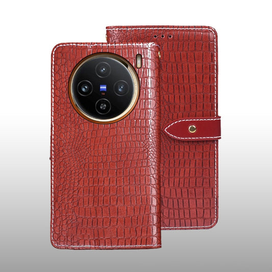 For vivo X100 idewei Crocodile Texture Leather Phone Case(Red) - X100 Cases by idewei | Online Shopping South Africa | PMC Jewellery | Buy Now Pay Later Mobicred