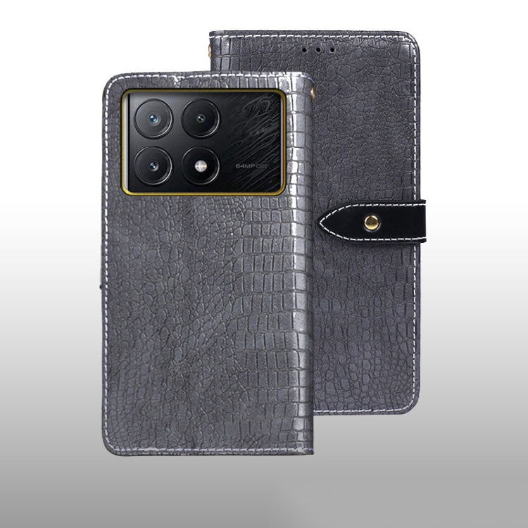 For Xiaomi Poco X6 Pro 5G idewei Crocodile Texture Leather Phone Case(Grey) - free shipping - PMC TechLife - Order now!