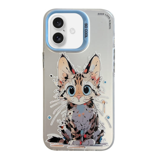 For iPhone 16 Plus Animal Pattern Oil Painting Series PC + TPU Phone Case(Stupid Cat) - iPhone 16 Plus Cases by PMC Jewellery | Online Shopping South Africa | PMC Jewellery | Buy Now Pay Later Mobicred