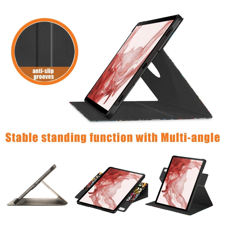 For Samsung Galaxy Tab S9 360 Rotation Stand Painted Smart Leather Tablet Case(Graffiti) - Galaxy Tab S9 Cases by PMC Jewellery | Online Shopping South Africa | PMC Jewellery | Buy Now Pay Later Mobicred