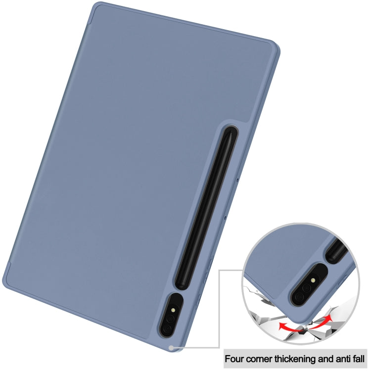 For Samsung Galaxy Tab S9+ 3-Fold Pure Color TPU Smart Leather Tablet Case with Pen Slot(Lavender) - Galaxy Tab S9+ Cases by PMC Jewellery | Online Shopping South Africa | PMC Jewellery | Buy Now Pay Later Mobicred