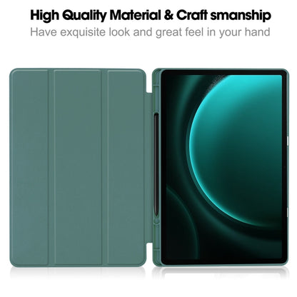 For Samsung Galaxy Tab S9 FE+ 3-Fold Pure Color TPU Smart Leather Tablet Case with Pen Slot(Dark Green) - Galaxy Tab S9 FE+ by PMC Jewellery | Online Shopping South Africa | PMC Jewellery