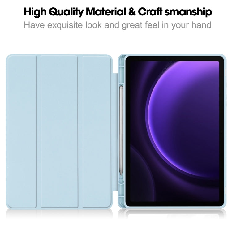 For Samsung Galaxy Tab S9 FE 3-Fold Pure Color TPU Smart Leather Tablet Case with Pen Slot(Light Blue) - Galaxy Tab S9 FE by PMC Jewellery | Online Shopping South Africa | PMC Jewellery