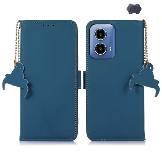 For Motorola Moto G34 Genuine Leather Magnetic RFID Leather Phone Case(Blue) - Motorola Cases by PMC Jewellery | Online Shopping South Africa | PMC Jewellery | Buy Now Pay Later Mobicred