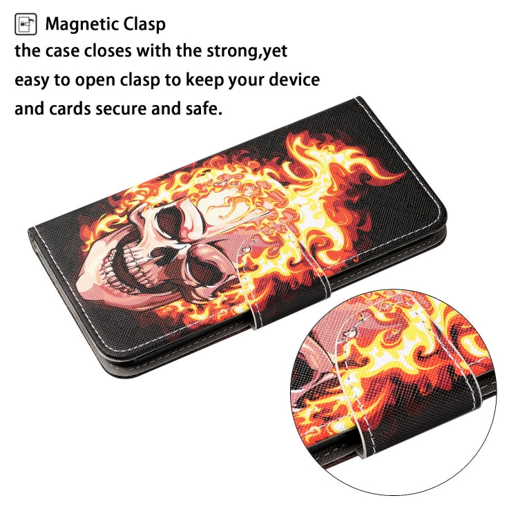 For iPhone 16 3D Colored Drawing Flip Leather Phone Case(Flame Skull) - iPhone 16 Cases by PMC Jewellery | Online Shopping South Africa | PMC Jewellery | Buy Now Pay Later Mobicred