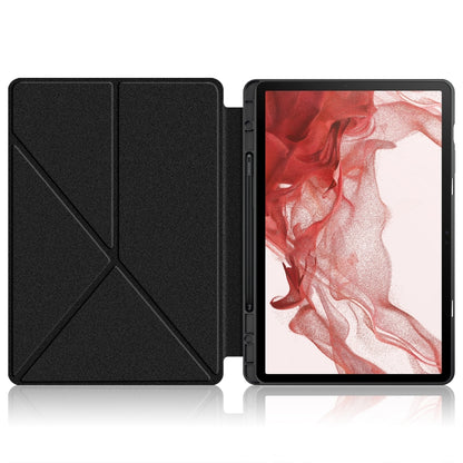 For Samsung Galaxy Tab S9+ Cloth Texture Multi-folding Horizontal Flip Leather Tablet Case(Black) - Galaxy Tab S9+ Cases by PMC Jewellery | Online Shopping South Africa | PMC Jewellery | Buy Now Pay Later Mobicred