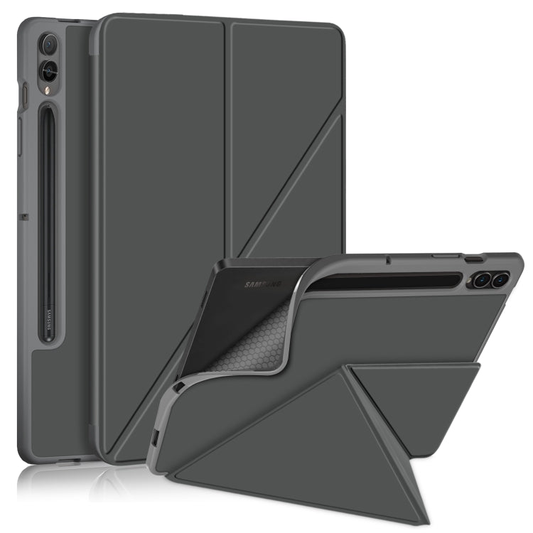 For Samsung Galaxy Tab S9+ Cloth Texture Multi-folding Horizontal Flip Leather Tablet Case(Grey) - Galaxy Tab S9+ Cases by PMC Jewellery | Online Shopping South Africa | PMC Jewellery | Buy Now Pay Later Mobicred