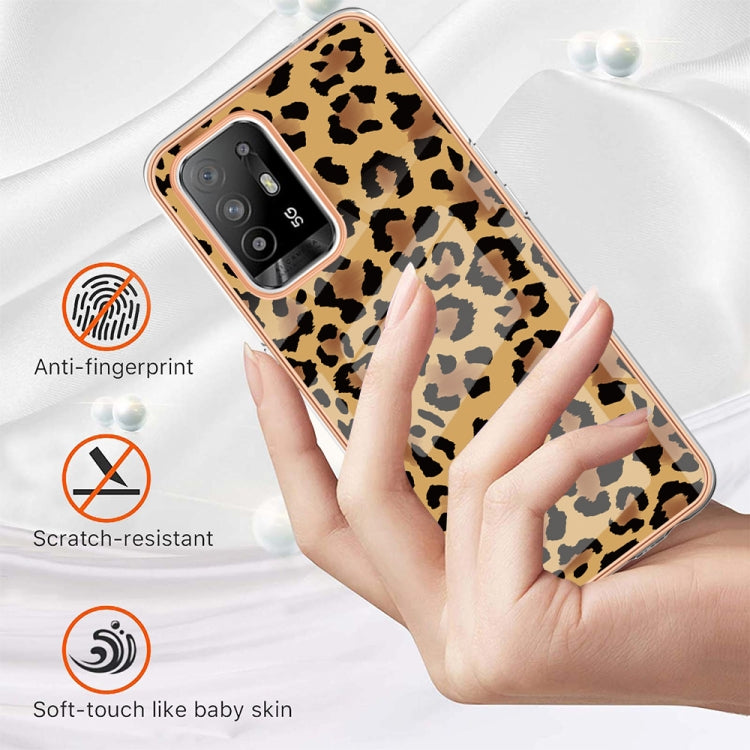 For OPPO A94 5G / A95 5G Electroplating Marble Dual-side IMD Phone Case(Leopard Print) - OPPO Cases by PMC Jewellery | Online Shopping South Africa | PMC Jewellery | Buy Now Pay Later Mobicred