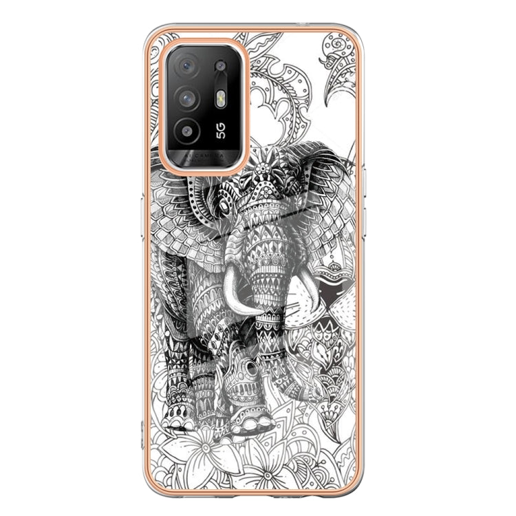 For OPPO A94 5G / A95 5G Electroplating Marble Dual-side IMD Phone Case(Totem Elephant) - OPPO Cases by PMC Jewellery | Online Shopping South Africa | PMC Jewellery | Buy Now Pay Later Mobicred