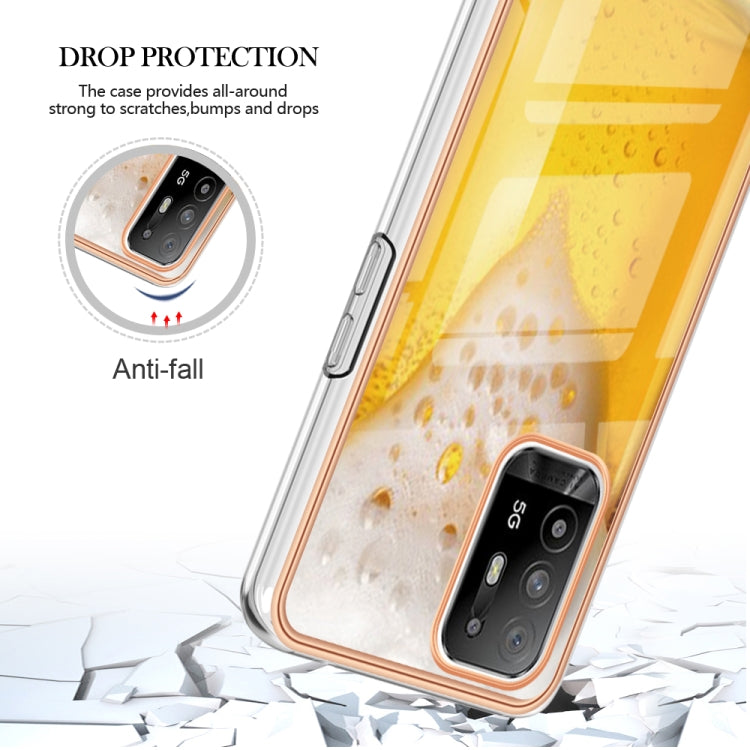 For OPPO A94 5G / A95 5G Electroplating Marble Dual-side IMD Phone Case(Draft Beer) - OPPO Cases by PMC Jewellery | Online Shopping South Africa | PMC Jewellery | Buy Now Pay Later Mobicred