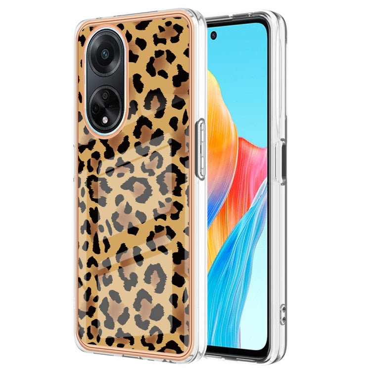 For OPPO A98 Electroplating Marble Dual-side IMD Phone Case(Leopard Print) - OPPO Cases by PMC TechLife | Online Shopping South Africa | PMC TechLife | Buy Now Pay Later Mobicred