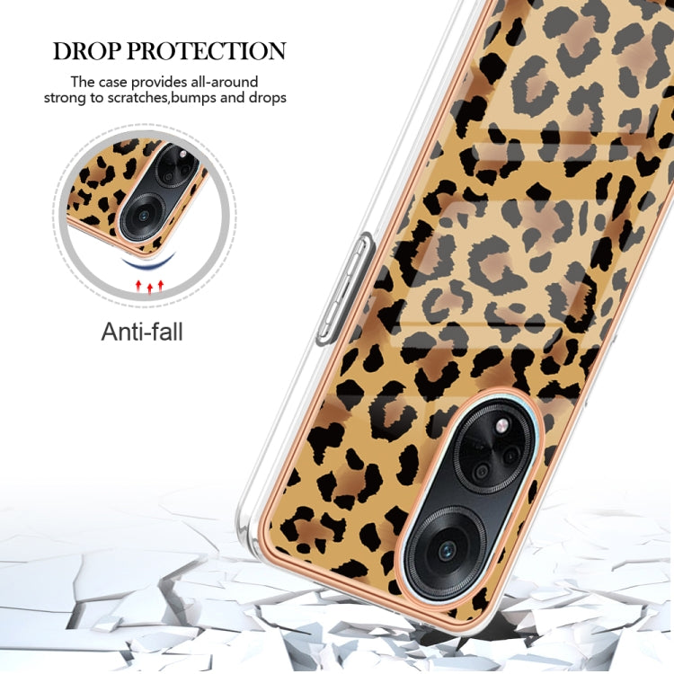 For OPPO A98 Electroplating Marble Dual-side IMD Phone Case(Leopard Print) - OPPO Cases by PMC TechLife | Online Shopping South Africa | PMC TechLife | Buy Now Pay Later Mobicred