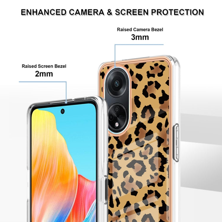 For OPPO A98 Electroplating Marble Dual-side IMD Phone Case(Leopard Print) - OPPO Cases by PMC TechLife | Online Shopping South Africa | PMC TechLife | Buy Now Pay Later Mobicred