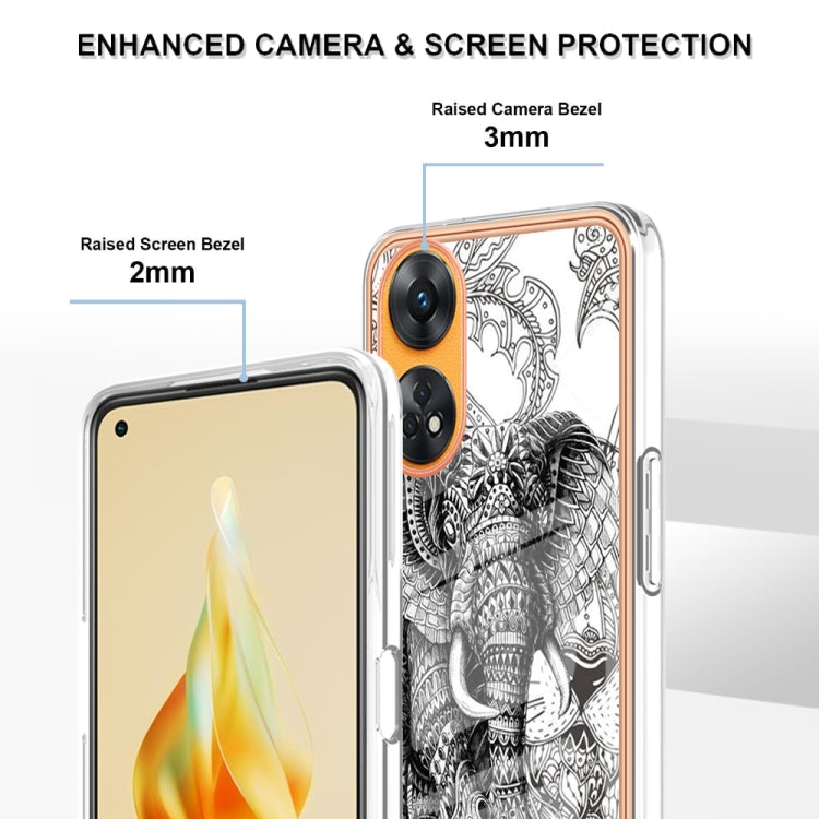 For OPPO Reno8 T 4G Electroplating Marble Dual-side IMD Phone Case(Totem Elephant) - OPPO Cases by PMC Jewellery | Online Shopping South Africa | PMC Jewellery | Buy Now Pay Later Mobicred