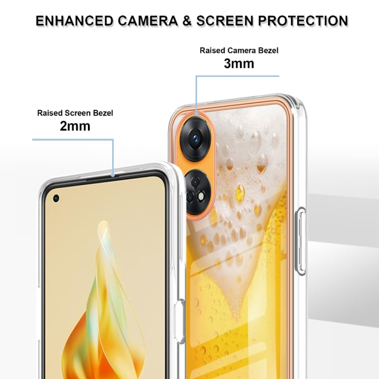 For OPPO Reno8 T 4G Electroplating Marble Dual-side IMD Phone Case(Draft Beer) - OPPO Cases by PMC Jewellery | Online Shopping South Africa | PMC Jewellery | Buy Now Pay Later Mobicred