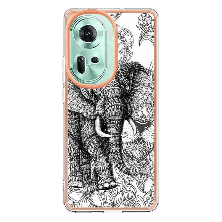 For OPPO Reno11 5G Global Electroplating Marble Dual-side IMD Phone Case(Totem Elephant) - Reno11 Cases by PMC Jewellery | Online Shopping South Africa | PMC Jewellery | Buy Now Pay Later Mobicred