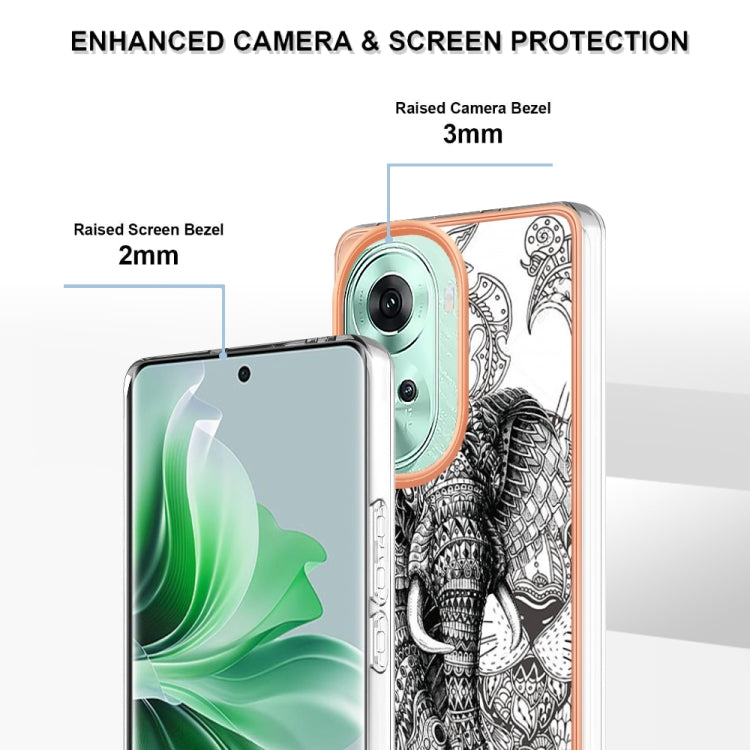 For OPPO Reno11 5G Global Electroplating Marble Dual-side IMD Phone Case(Totem Elephant) - Reno11 Cases by PMC Jewellery | Online Shopping South Africa | PMC Jewellery | Buy Now Pay Later Mobicred