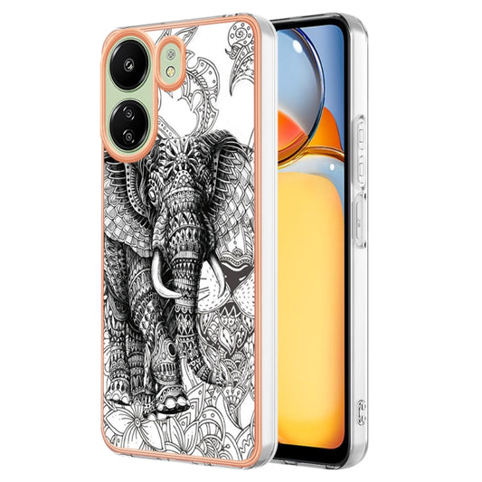 For Xiaomi Redmi 13C 4G Electroplating Marble Dual-side IMD Phone Case(Totem Elephant) - 13C Cases by PMC Jewellery | Online Shopping South Africa | PMC Jewellery | Buy Now Pay Later Mobicred