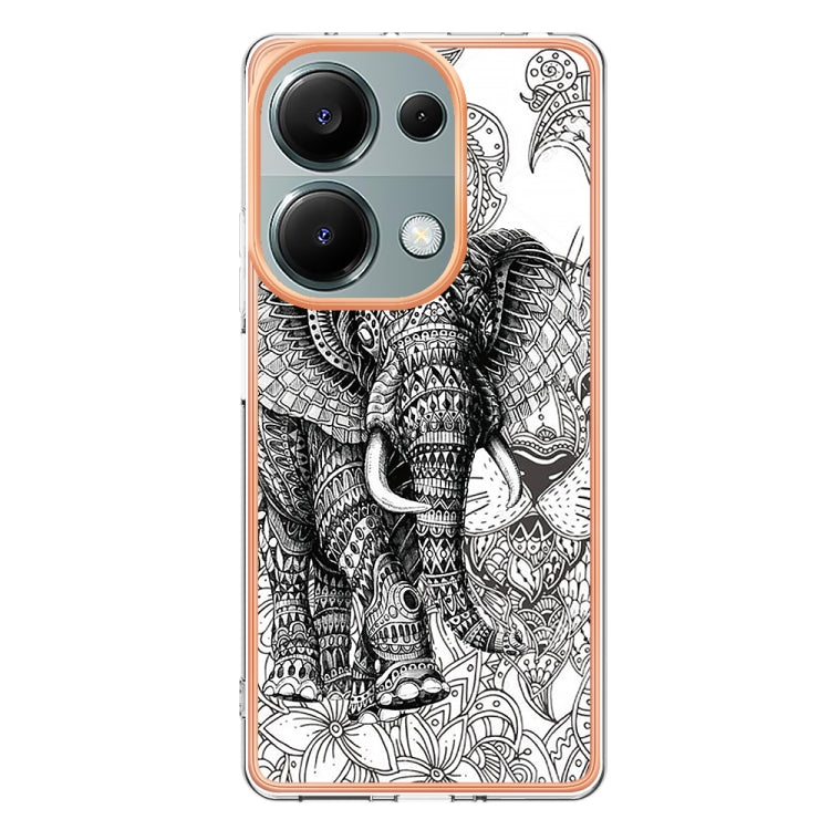 For Xiaomi Redmi Note 13 Pro 4G/Poco M6 Pro 4G Electroplating Marble Dual-side IMD Phone Case(Totem Elephant) - Note 13 Pro Cases by PMC Jewellery | Online Shopping South Africa | PMC Jewellery | Buy Now Pay Later Mobicred