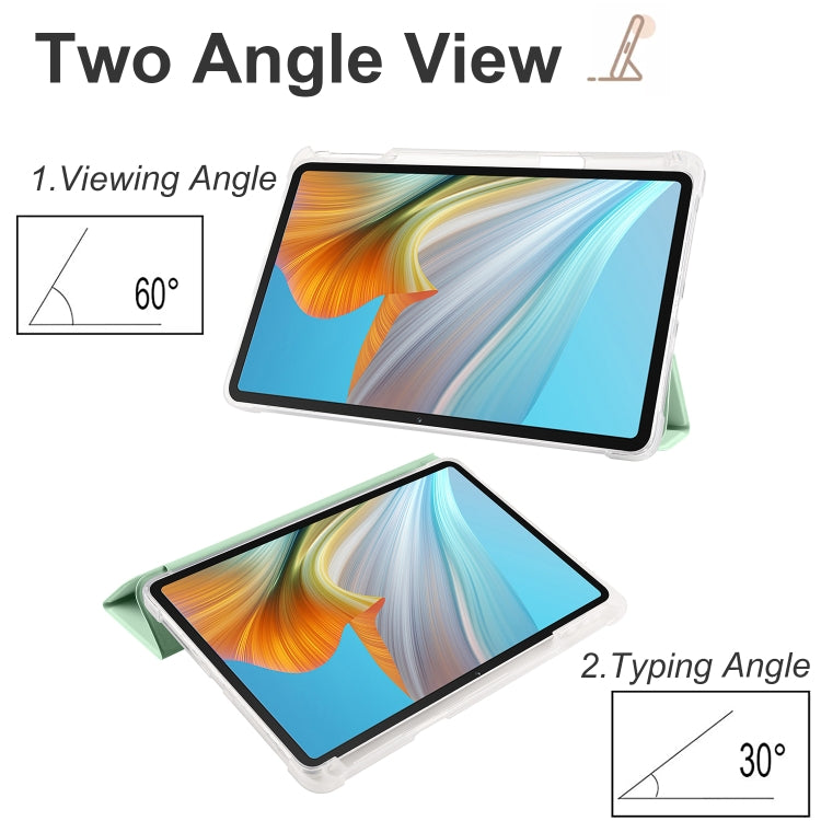 For Honor Pad 8 3-folding Transparent TPU Smart Leather Tablet Case(Matcha Green) - Honor by PMC TechLife | Online Shopping South Africa | PMC TechLife | Buy Now Pay Later Mobicred