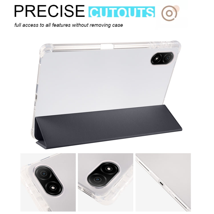 For Honor Pad V8 Pro 3-folding Transparent TPU Smart Leather Tablet Case(Black) - Honor by PMC TechLife | Online Shopping South Africa | PMC TechLife | Buy Now Pay Later Mobicred