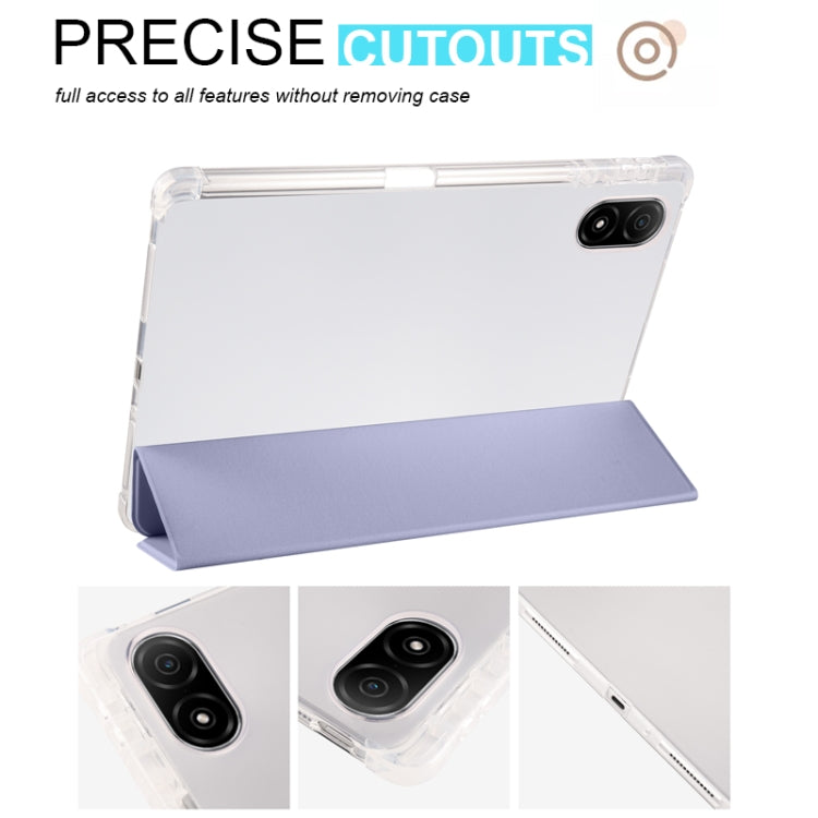 For Honor Pad V8 Pro 3-folding Transparent TPU Smart Leather Tablet Case(Purple) - Honor by PMC TechLife | Online Shopping South Africa | PMC TechLife | Buy Now Pay Later Mobicred