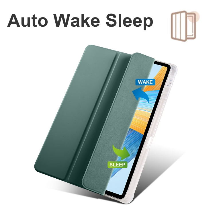For Honor Pad V8 Pro 3-folding Transparent TPU Smart Leather Tablet Case(Green) - Honor by PMC TechLife | Online Shopping South Africa | PMC TechLife | Buy Now Pay Later Mobicred