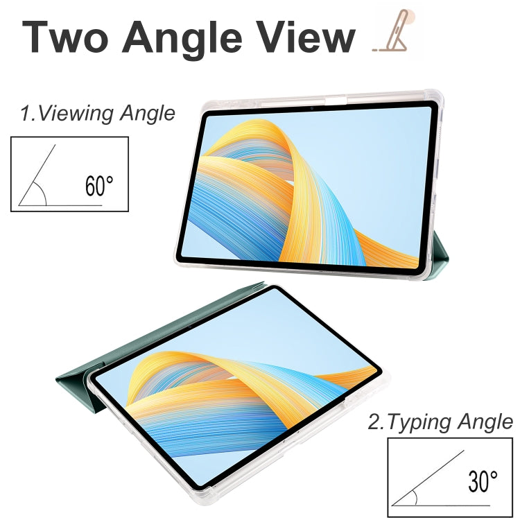 For Honor Pad V8 Pro 3-folding Transparent TPU Smart Leather Tablet Case(Green) - Honor by PMC TechLife | Online Shopping South Africa | PMC TechLife | Buy Now Pay Later Mobicred