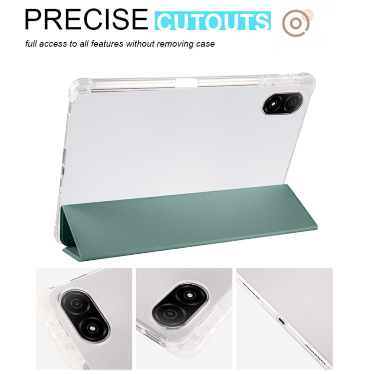 For Honor Pad V8 Pro 3-folding Transparent TPU Smart Leather Tablet Case(Green) - Honor by PMC TechLife | Online Shopping South Africa | PMC TechLife | Buy Now Pay Later Mobicred
