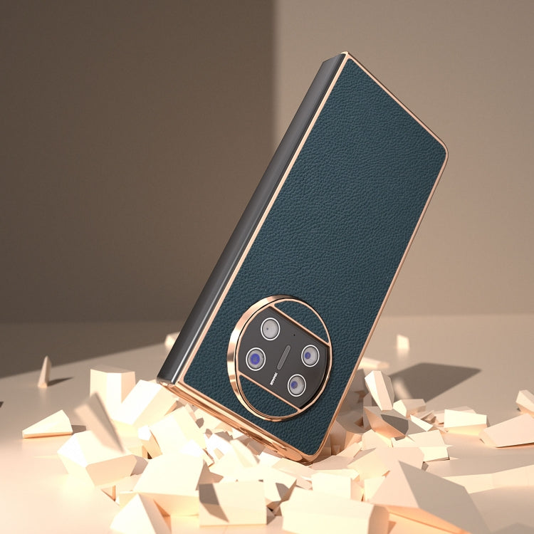 For Huawei Mate X3 Electroplating Genuine Leather + PC Litchi Texture Phone Case(Green) - free shipping - PMC TechLife - Order now!