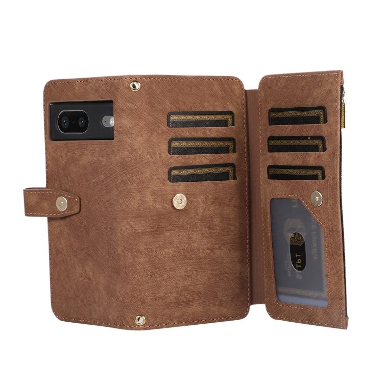 For Google Pixel 7 Dream 9-Card Wallet Zipper Bag Leather Phone Case(Brown) - Google Cases by PMC Jewellery | Online Shopping South Africa | PMC Jewellery | Buy Now Pay Later Mobicred