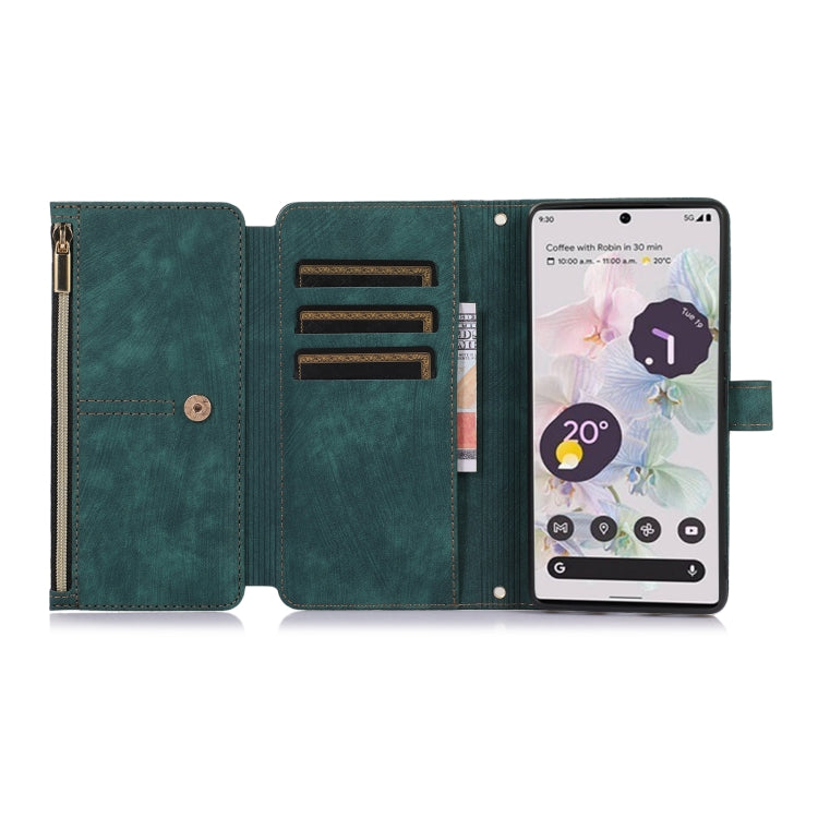 For Google Pixel 6a Dream 9-Card Wallet Zipper Bag Leather Phone Case(Green) - Google Cases by PMC Jewellery | Online Shopping South Africa | PMC Jewellery | Buy Now Pay Later Mobicred