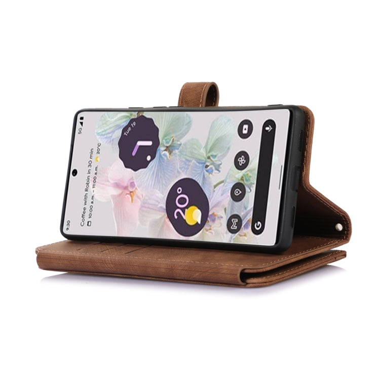 For Google Pixel 6a Dream 9-Card Wallet Zipper Bag Leather Phone Case(Brown) - Google Cases by PMC TechLife | Online Shopping South Africa | PMC TechLife | Buy Now Pay Later Mobicred
