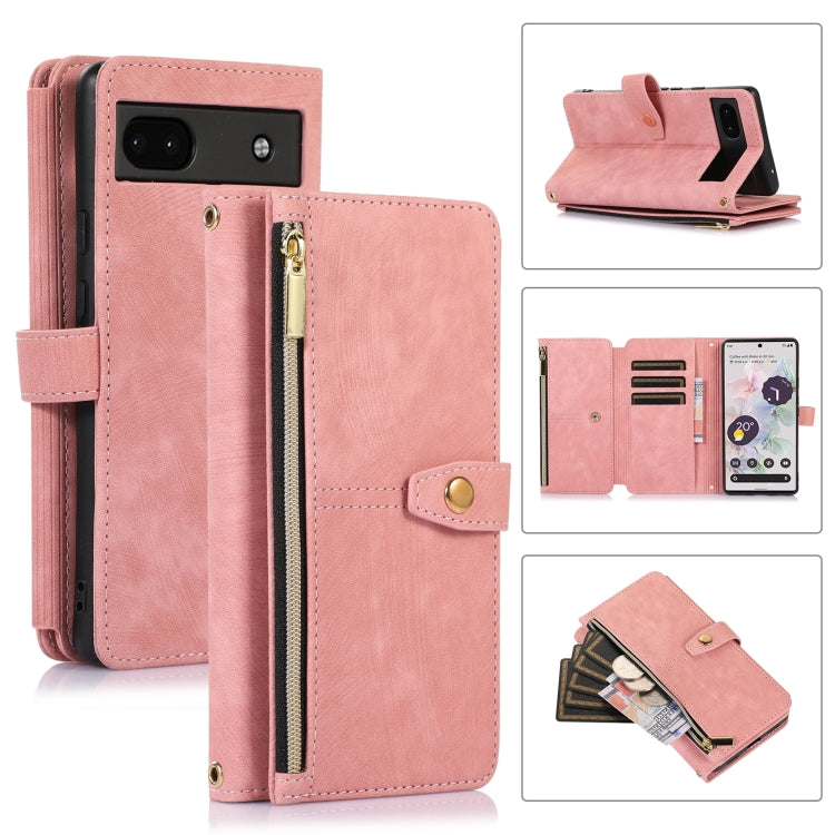 For Google Pixel 6a Dream 9-Card Wallet Zipper Bag Leather Phone Case(Pink) - Google Cases by PMC Jewellery | Online Shopping South Africa | PMC Jewellery | Buy Now Pay Later Mobicred